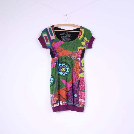 Desigual Mini robe tunique multicolore imprimé floral avec poches en coton pour femme 