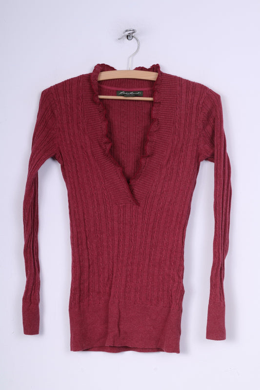 Eddie Bauer Womens XS Jumper V Neck Sweater Maroon Cotton Nylon Knit