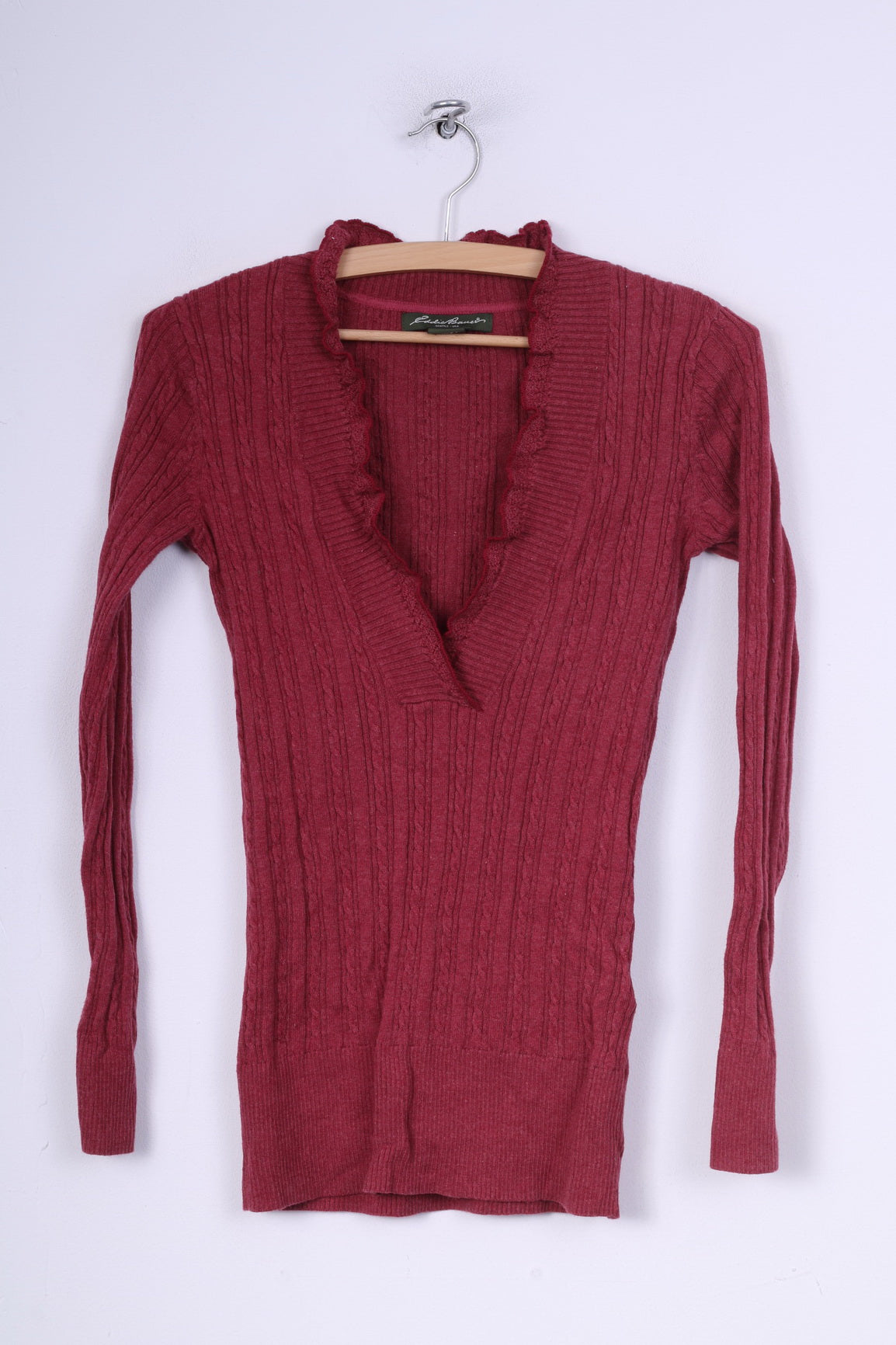 Eddie Bauer Pull XS à col en V pour femme Marron Coton Nylon Tricot 