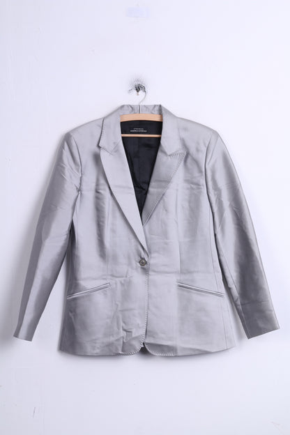 Strenesse GABRIELE STREHLE Womens 14 XL Blazer Single Breasted Silk Silver Jacket