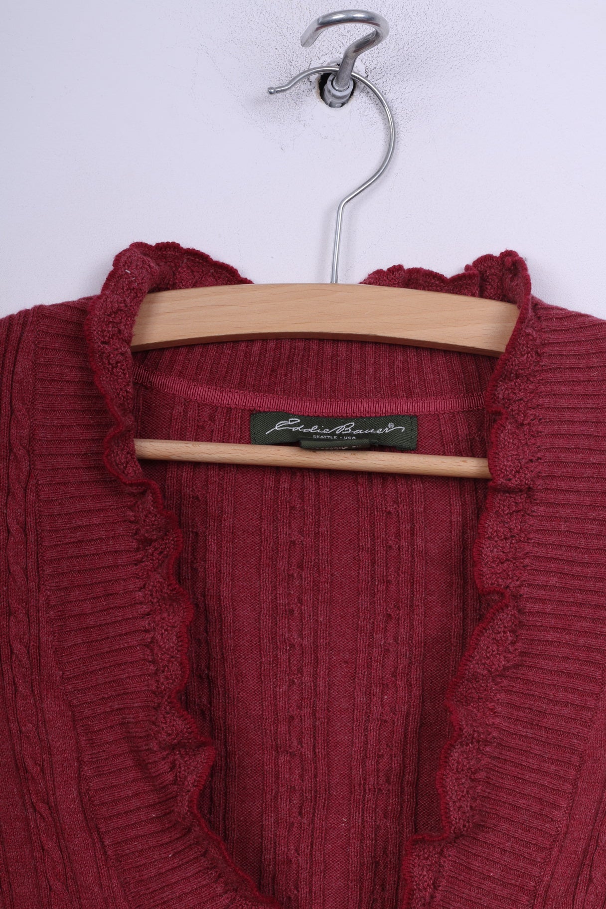 Eddie Bauer Womens XS Jumper V Neck Sweater Maroon Cotton Nylon Knit