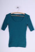 Eddie Bauer Pull XS à col rond pour femme Turquoise à manches courtes en coton et nylon tricoté 