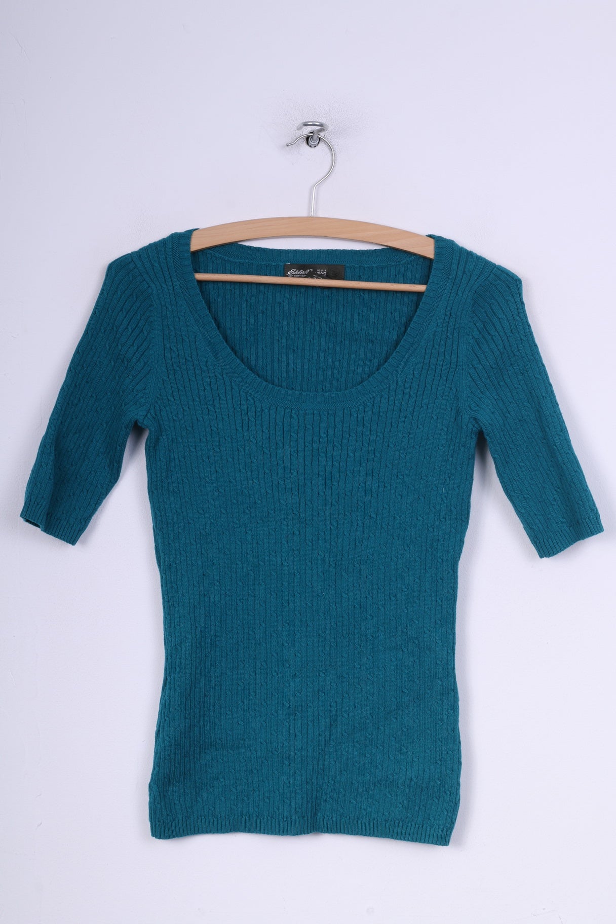 Eddie Bauer Pull XS à col rond pour femme Turquoise à manches courtes en coton et nylon tricoté 