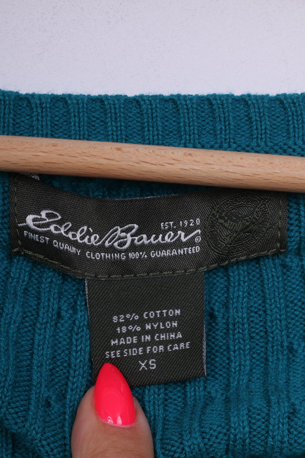 Eddie Bauer Womens XS Jumper Round Neck Sweater Turquoise Short Sleeve Cotton Nylon Knit