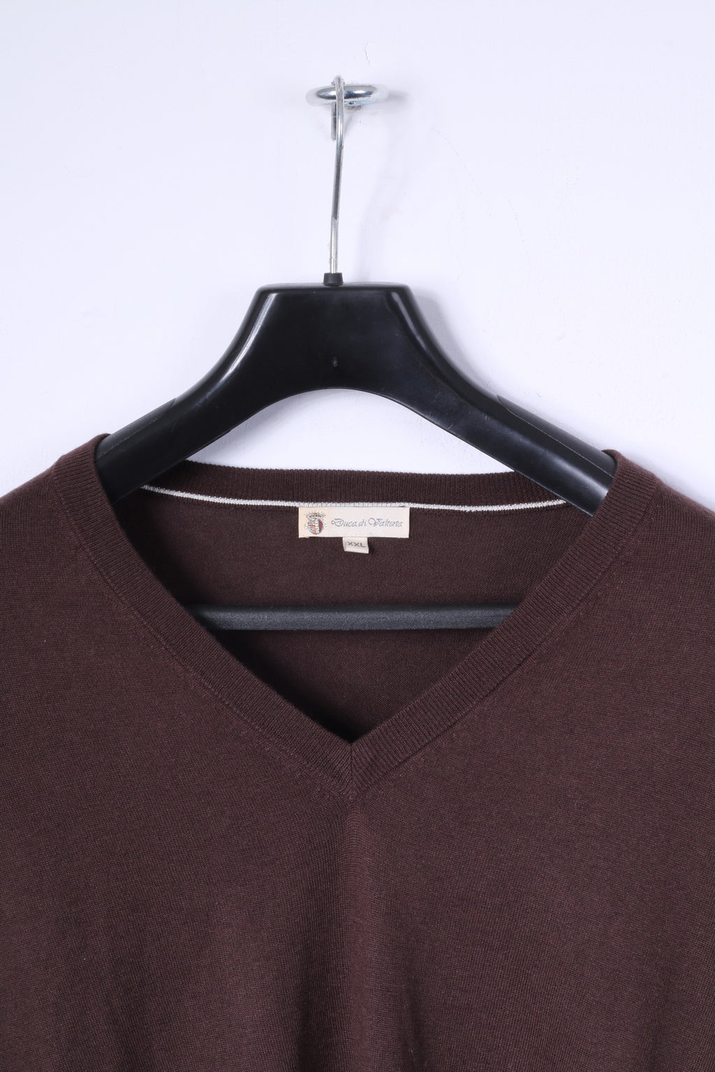 Duca Di Valtorta Men XXL Jumper Brown Silk Cashmere Blend V Neck Classic Sweater