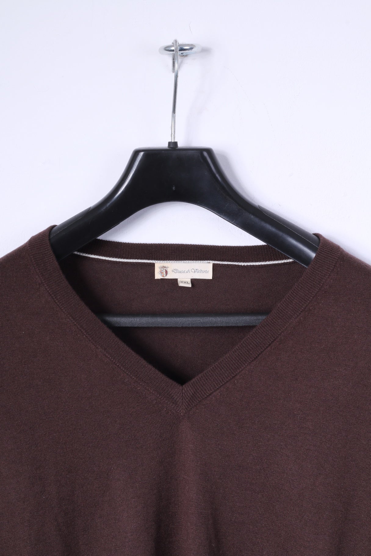 Duca Di Valtorta Men XXL Jumper Brown Silk Cashmere Blend V Neck Classic Sweater