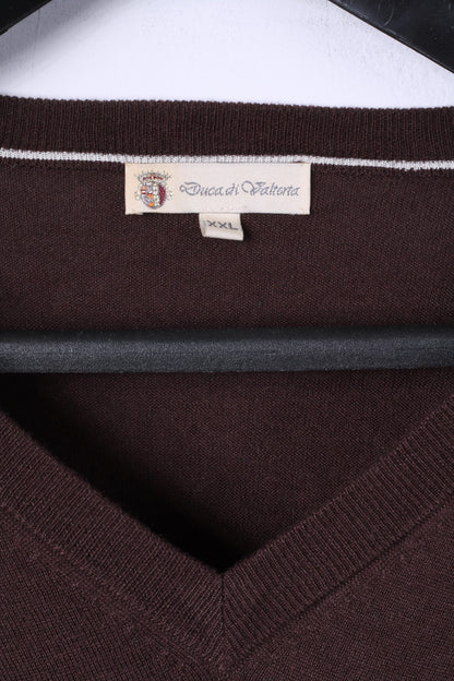 Duca Di Valtorta Men XXL Jumper Brown Silk Cashmere Blend V Neck Classic Sweater