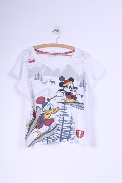 DISNEY Womens 14-16 M T-Shirt White Cotton Crew Neck Mickey Mouse