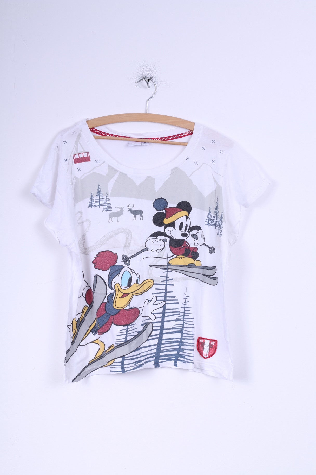 DISNEY T-shirt col rond en coton blanc Mickey Mouse pour femme 14-16 M