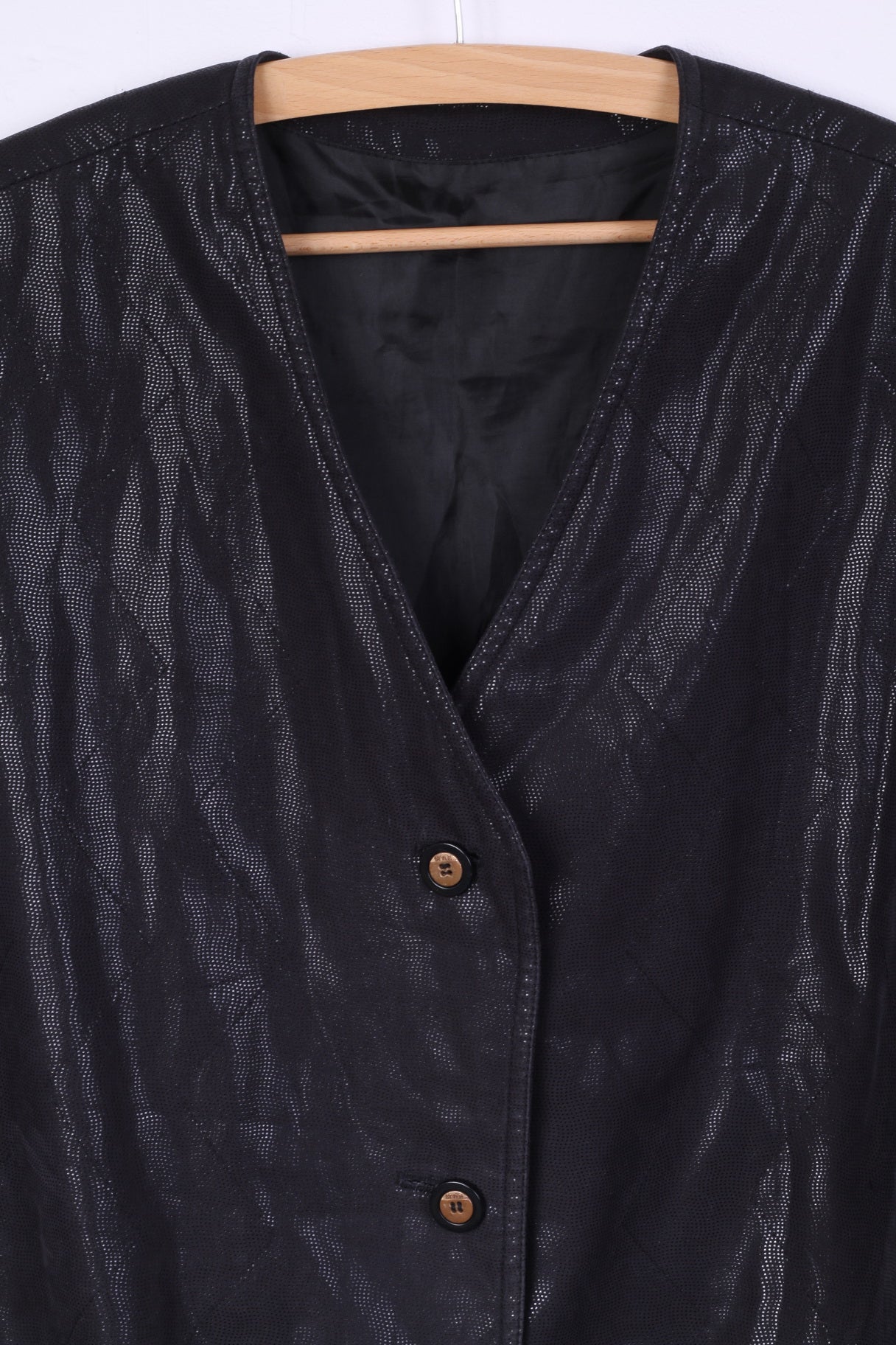 Vintage Women 18 50 XL Vest Black Shiny Buttoned Waistcoat Disco Top