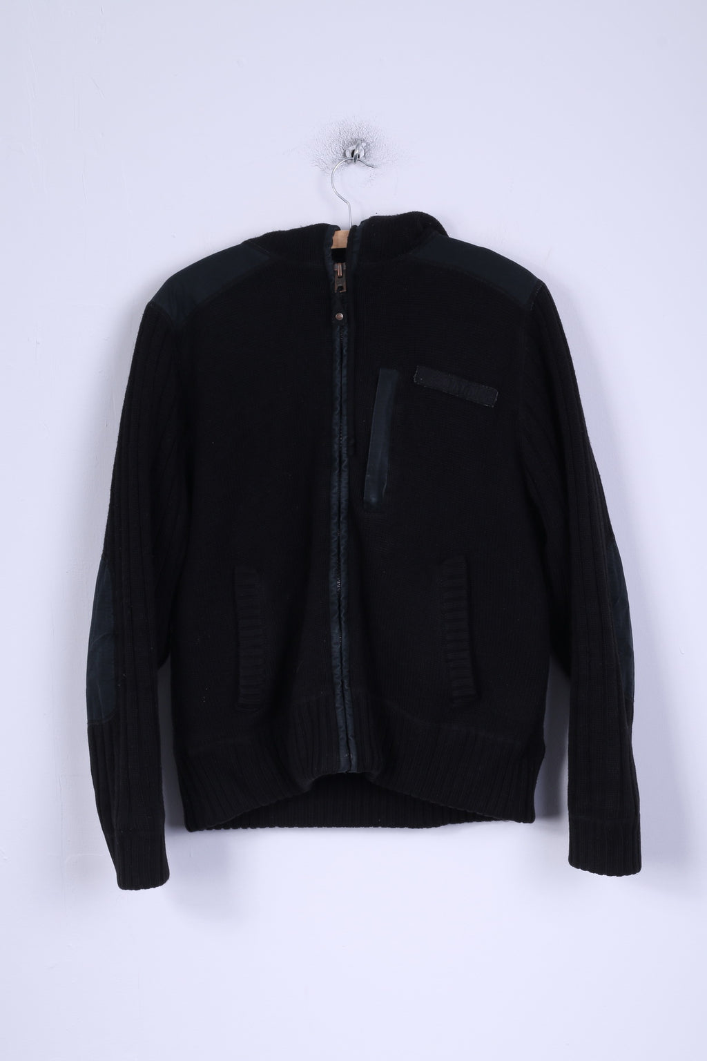 Schott N.Y.C. Mens M Sweater Black Zip Up Hooded Warm Wool Blend Sweatshirt