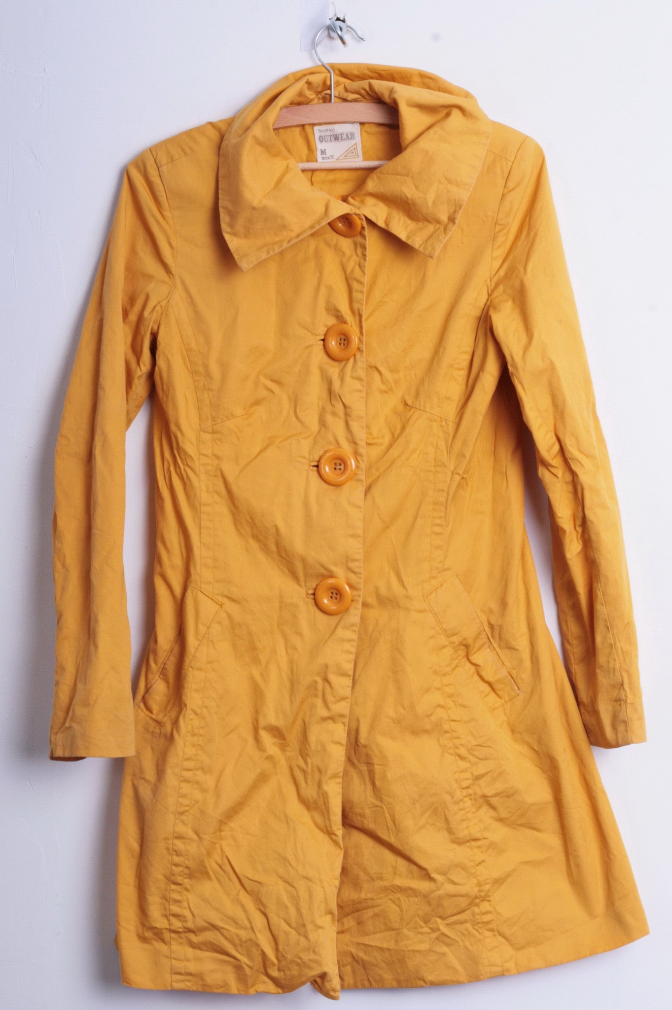 Bershka Outwear Womens M Light Coat Jacket Oversize Buttons Yellow - RetrospectClothes