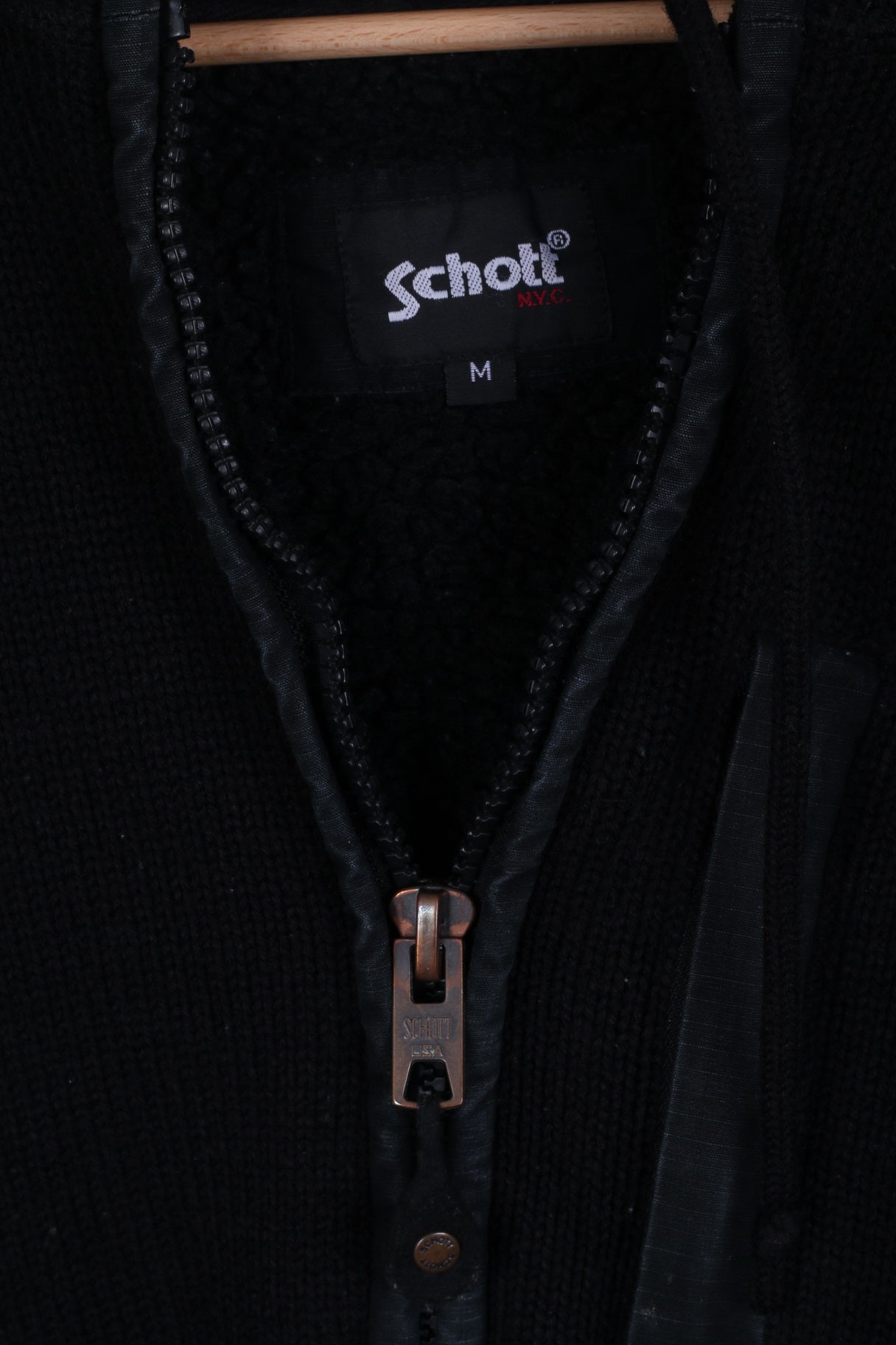 Schott NYC Pull M pour homme Noir avec fermeture éclair et capuche chaude en mélange de laine