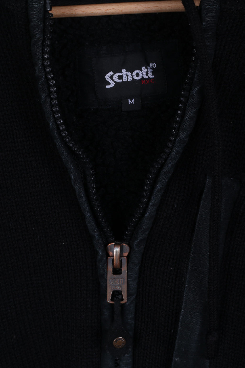 Schott N.Y.C. Mens M Sweater Black Zip Up Hooded Warm Wool Blend Sweatshirt