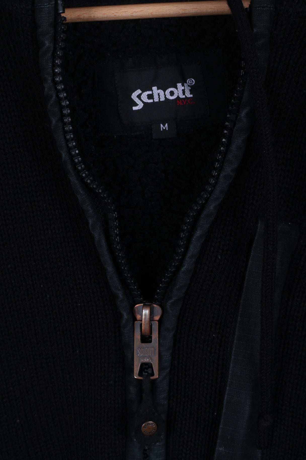 Schott N.Y.C. Mens M Sweater Black Zip Up Hooded Warm Wool Blend Sweatshirt