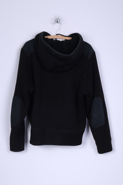 Schott N.Y.C. Mens M Sweater Black Zip Up Hooded Warm Wool Blend Sweatshirt