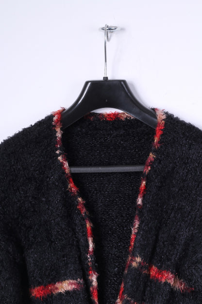 Cardigan vintage da donna S/M maglione caldo pesante in mohair aperto sul davanti nero
