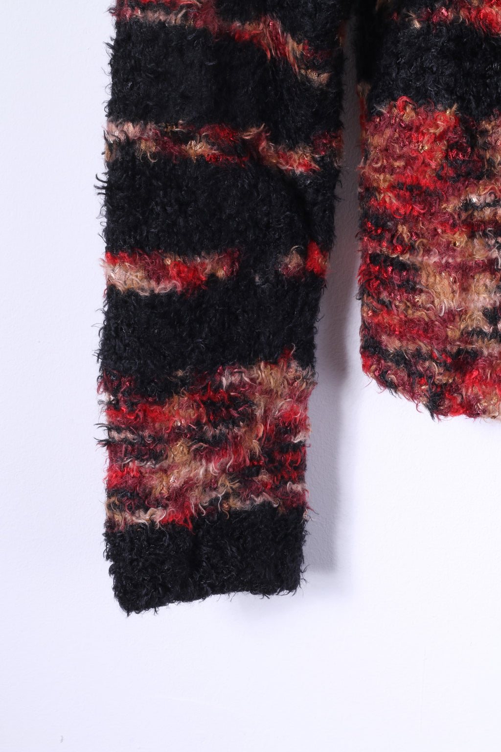 Vintage Womens S/M Cardigan Black Open Front Mohair Heavy Warm Sweater