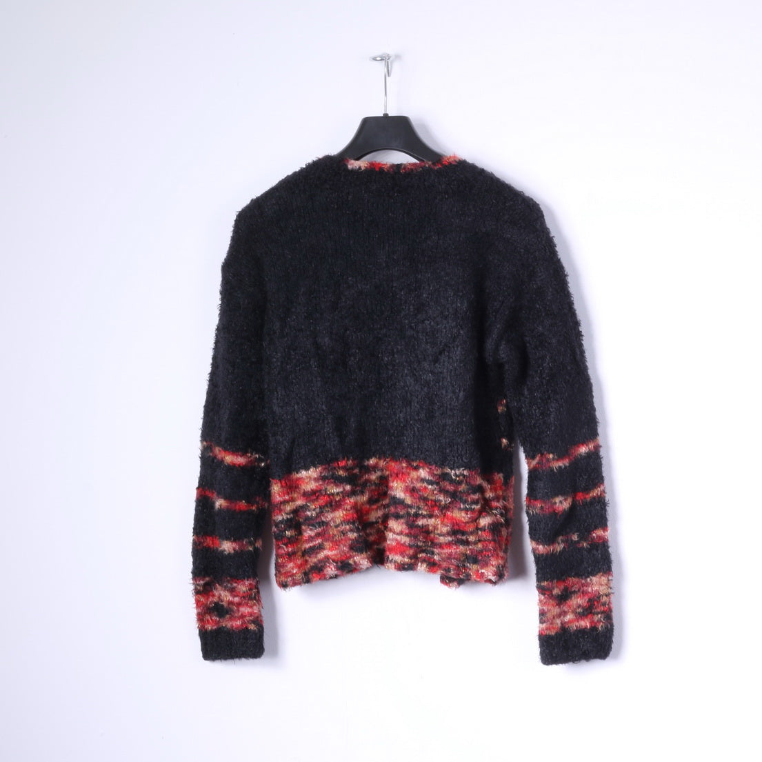 Vintage Womens S/M Cardigan Black Open Front Mohair Heavy Warm Sweater