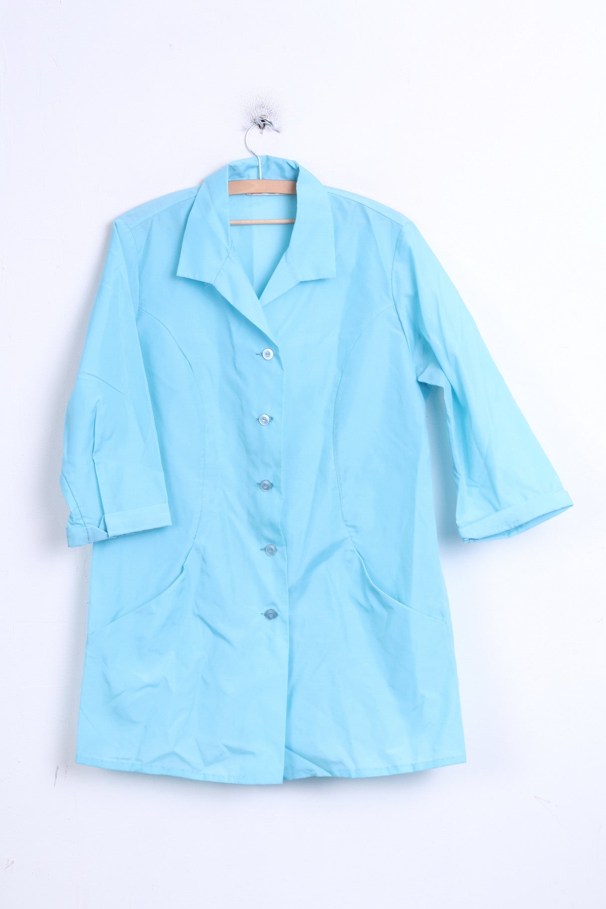 St.Michael Womens L Jacket Single Breasted Light Blue Nylon Waterproof