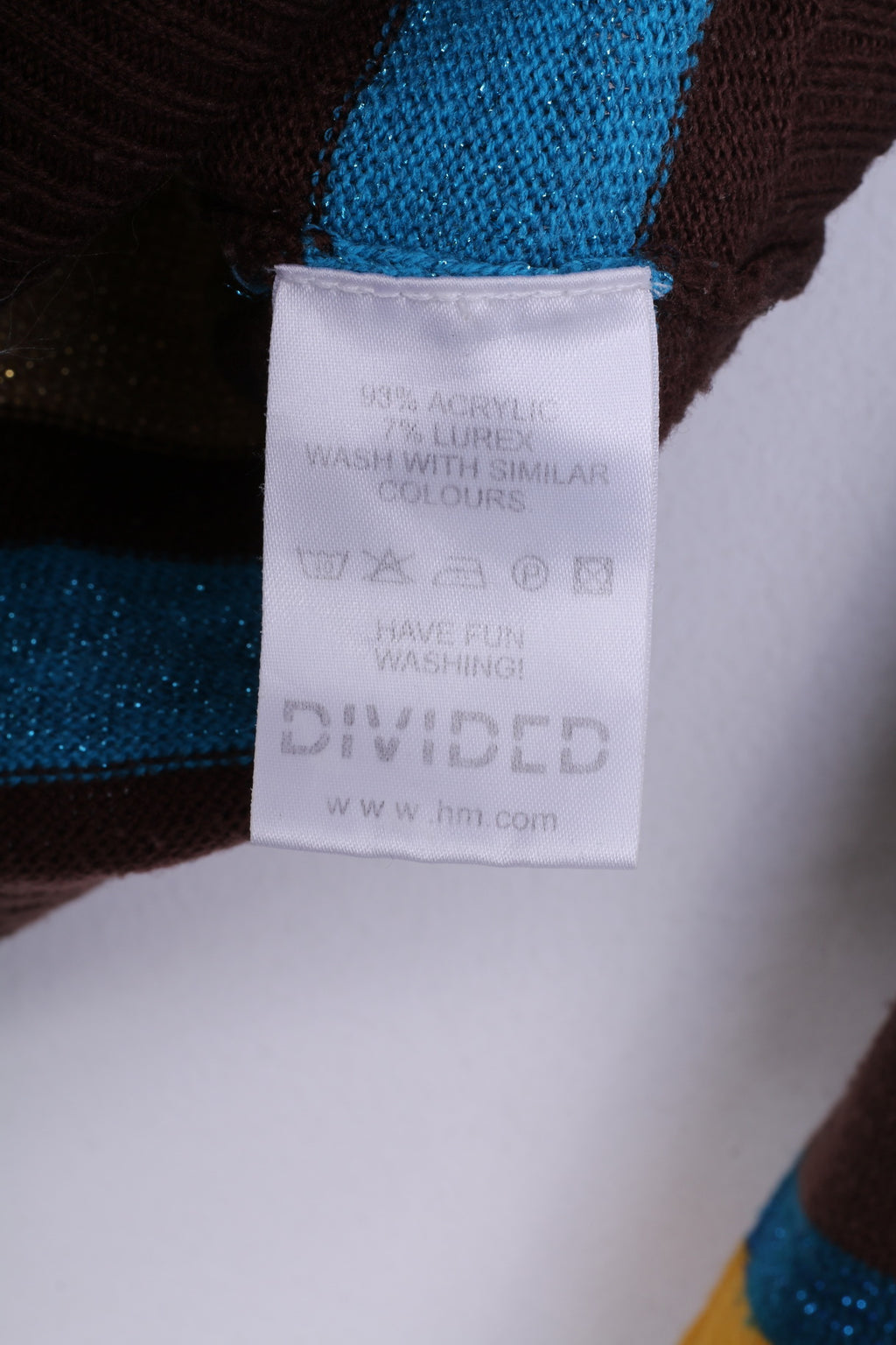 H&amp;M Divided Femme S Jumper Pull Col V Rayé Marron /Bleu Brillant 