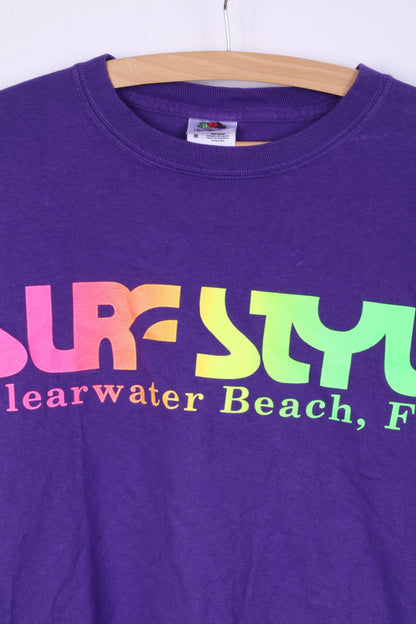 Fruit Of the Loom Surf Style Clear Water Beach T-shirt da uomo M grafica in cotone viola girocollo 