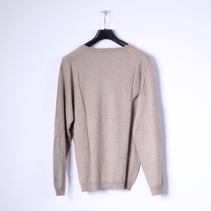 Duca Di Valtorta Mens XXL Jumper Beige Silk Cashmere Soft V Neck Sweater Italy