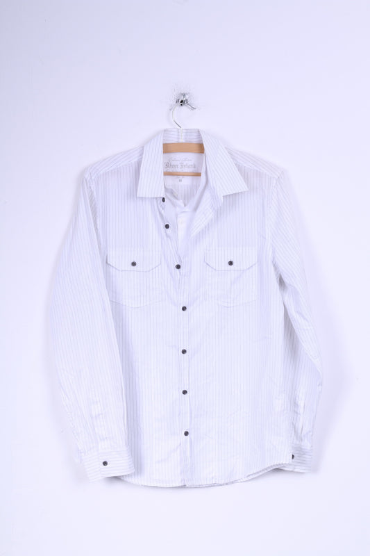 River Island Mens M Casual Shirt White Striped Long Sleeve Cotton