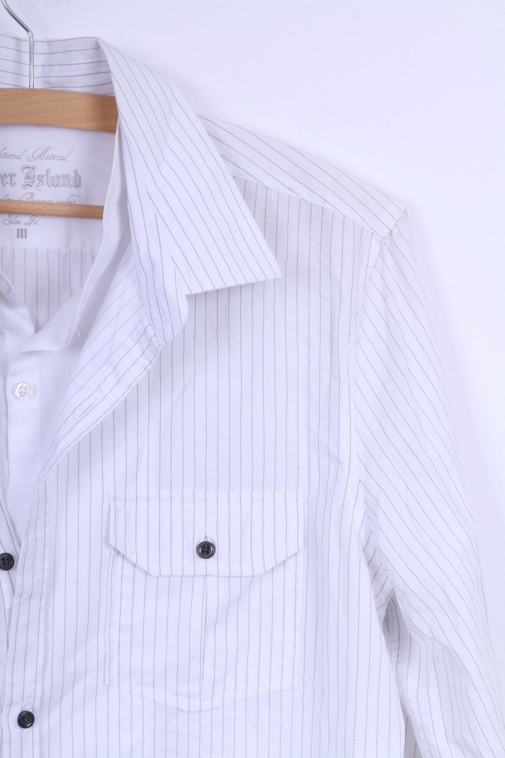 Camicia casual da uomo River Island M in cotone a maniche lunghe a righe bianche