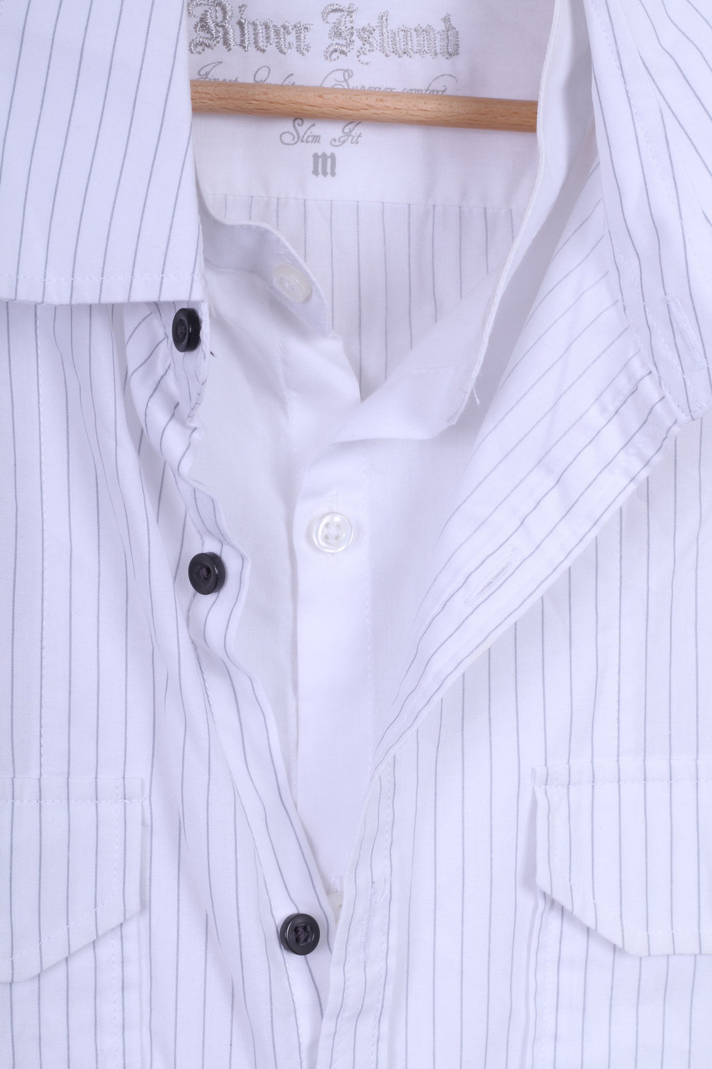 Camicia casual da uomo River Island M in cotone a maniche lunghe a righe bianche