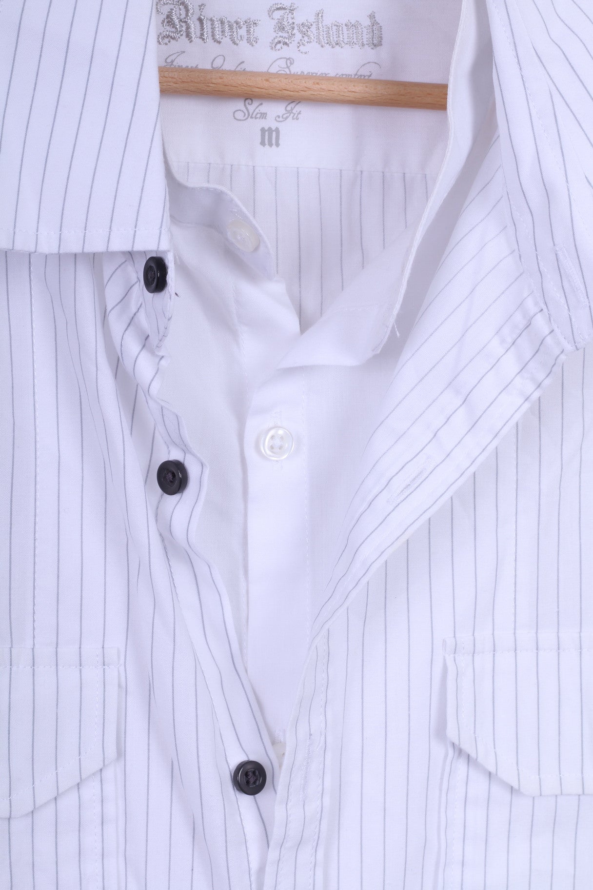 Camicia casual da uomo River Island M in cotone a maniche lunghe a righe bianche