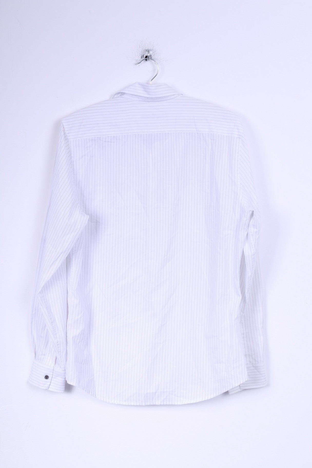 River Island Chemise Casual M Homme Blanc Rayé Manches Longues Coton