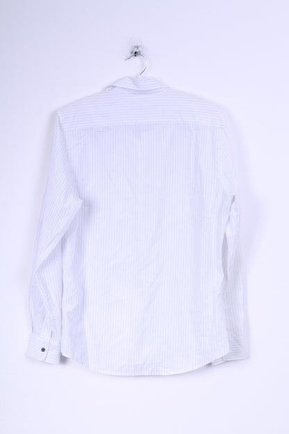 River Island Chemise Casual M Homme Blanc Rayé Manches Longues Coton