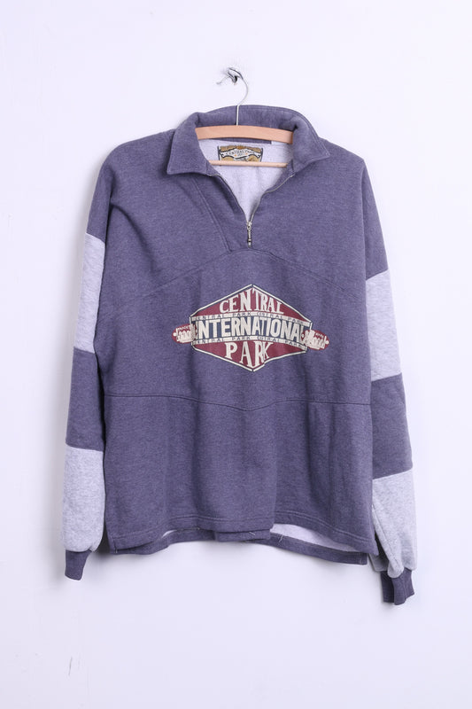 Central Park Mens L Classic Sweatshirt Authentic Zip Neck Cotton Top - RetrospectClothes
