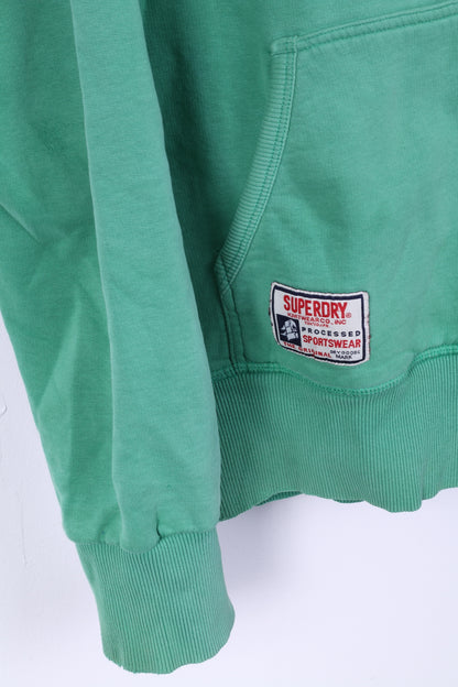 Superdry Mens M Jumper Sweatshirt Green Cotton Hood