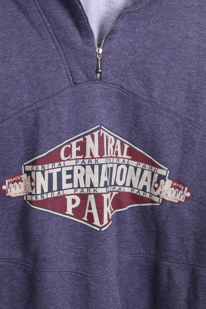 Central Park Mens L Classic Sweatshirt Authentic Zip Neck Cotton Top - RetrospectClothes