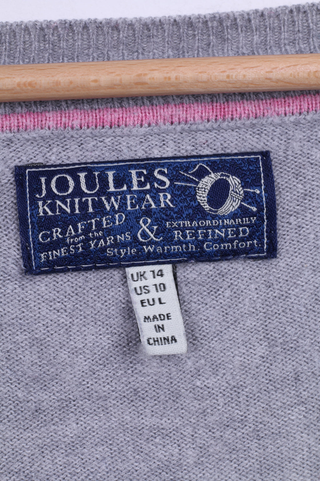 Joules Knitwear Femme 14 XL Pull Col V Pull Gris Coton