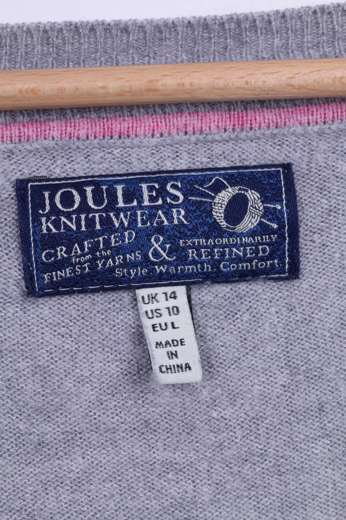 Joules Knitwear Femme 14 XL Pull Col V Pull Gris Coton