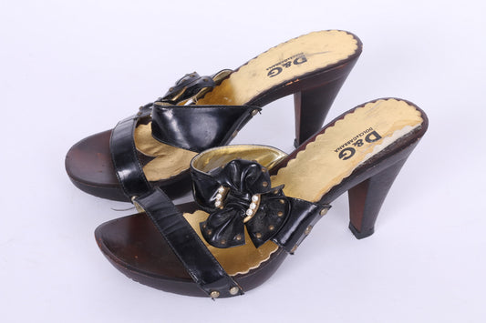 Dolce &amp; Gabbana Femmes Uk 4 EU 36 Sandales Sliders Chaussures à Talons Noirs