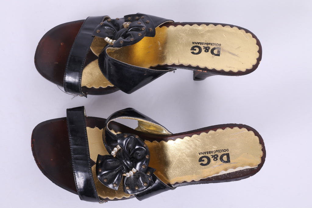 Dolce & Gabbana Womens Uk 4 EU 36 Sandals  Sliders Black Heels Shoes