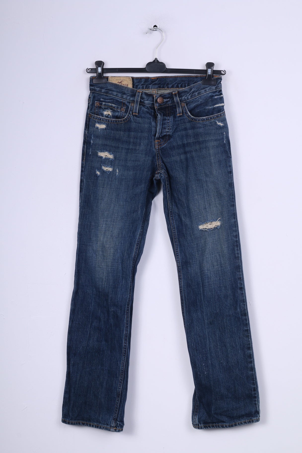 Pantaloni Hollister da donna W 28 L30 Jeans blu scuro Denim cotone strappato