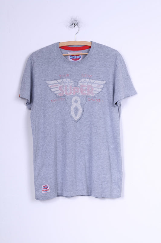 Superdry Homme L T-Shirt Tokyo Motor Oil Graohic Haut en Coton Ras du Cou Délavé