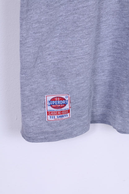 Superdry Mens L T-Shirt Tokyo Motor Oil Graohic Cotton Top Crew Neck Faded