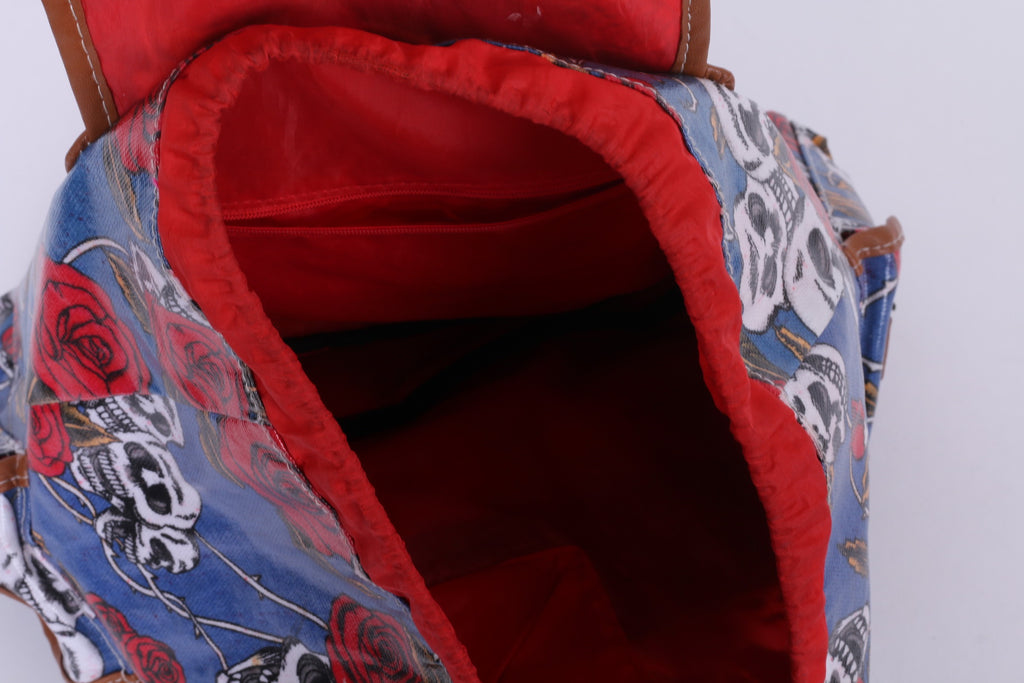 Zaino da donna e ragazza, stampa teschio blu, colore rosso, scuola da viaggio leggera
