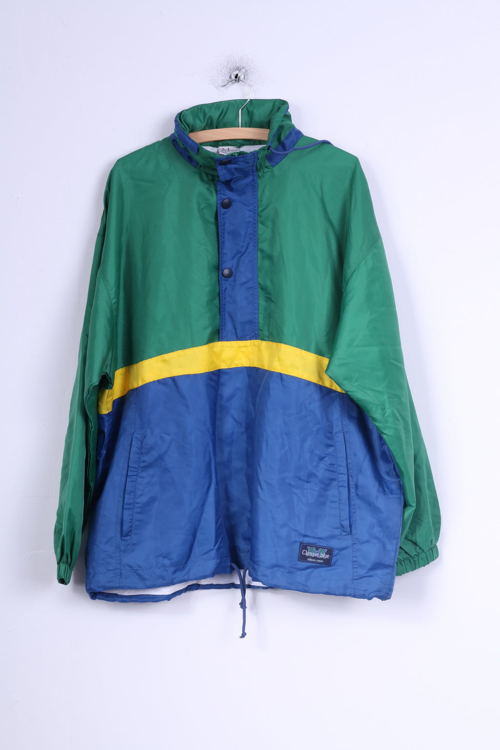 Marcel Clair Giacca da uomo L Pullover Nylon Verde Cappuccio nascosto Top leggero