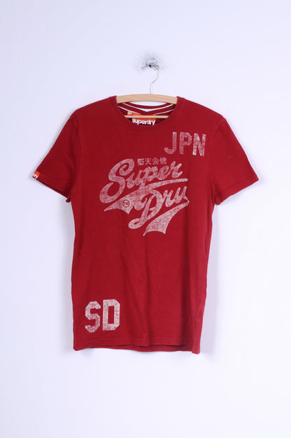 T-shirt da uomo Superdry M (S) in cotone rosso con grafica giapponese, top girocollo