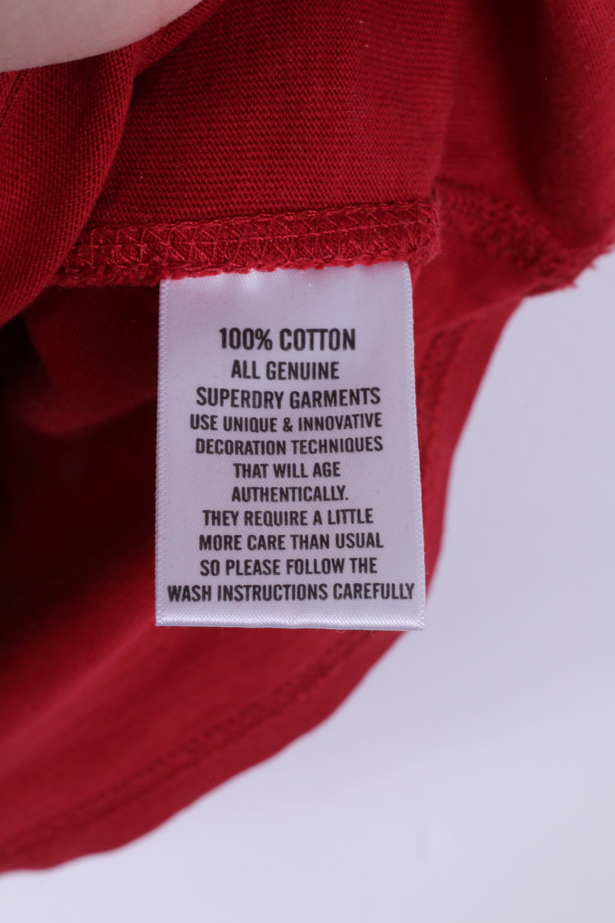 Superdry Homme M (S) T-Shirt Rouge Coton Japon Graphique Ras du Cou Haut