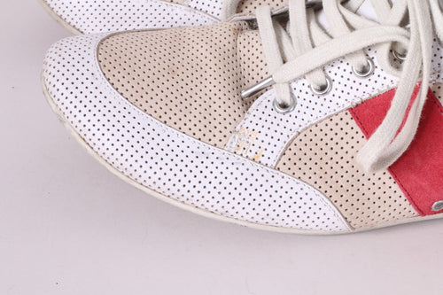 Armani Jeans Hommes 9.5 44 Chaussures Beige Baskets Détaillées Entraîneur En Cuir