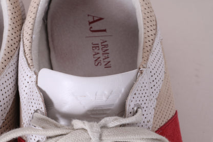 Armani Jeans Hommes 9.5 44 Chaussures Beige Baskets Détaillées Entraîneur En Cuir
