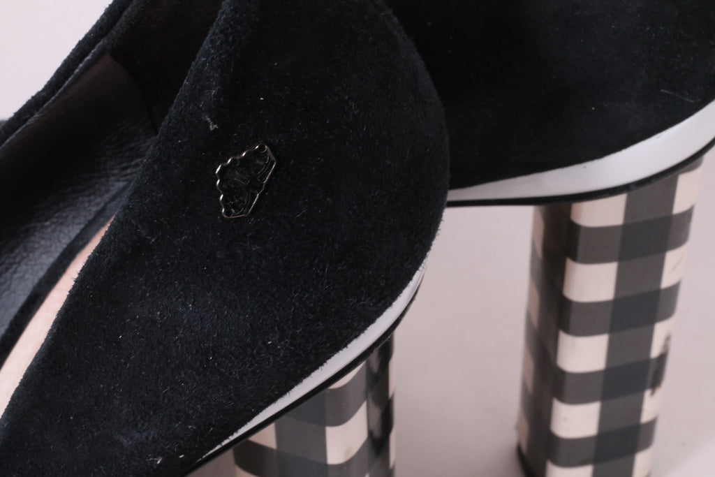 Fornarina Scarpe con Tacco 39 da Donna in Camoscio Nero Beige a Quadri Made in Italy